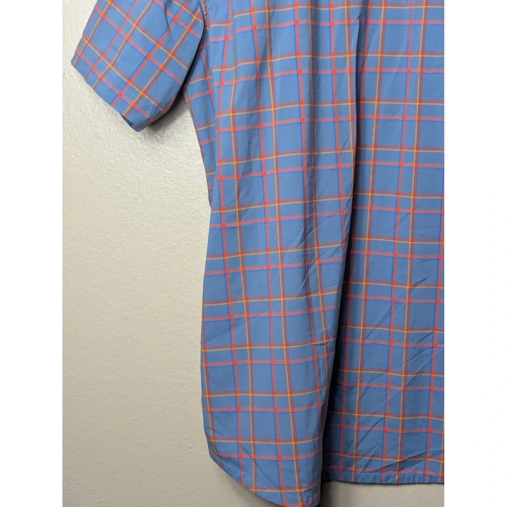 Stio Pearl Snap Shirt Mens Large Blue Orange Plaid Short Sleeve Hiking #2338